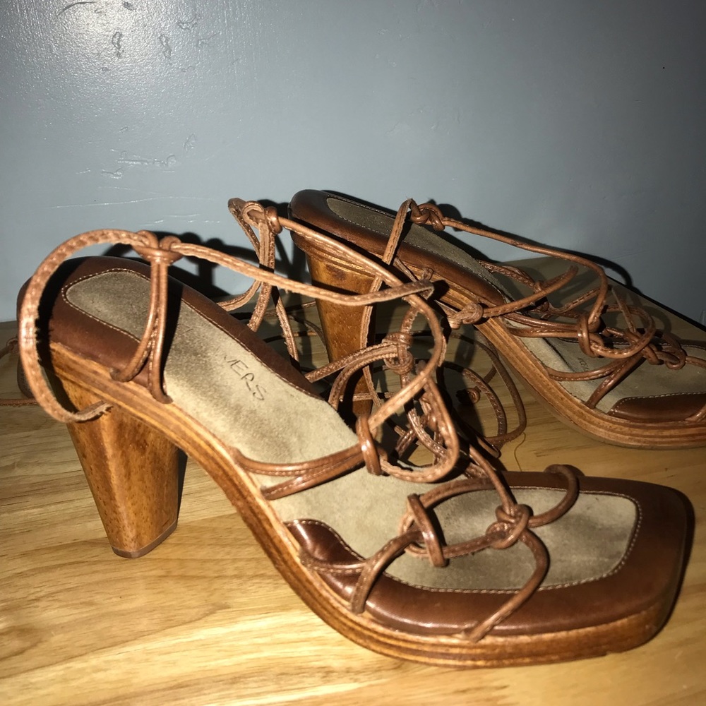 Kayla Brazilian sexy vintage wooden lace up leather sandals corset heels 7 36